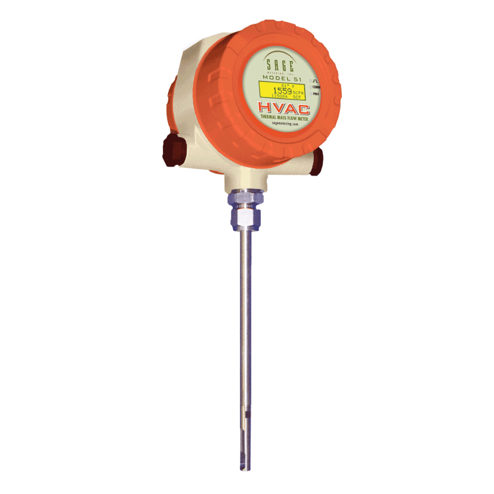Compact Sage Model 51 HVAC Series thermal mass flow meter with 4-inch housing